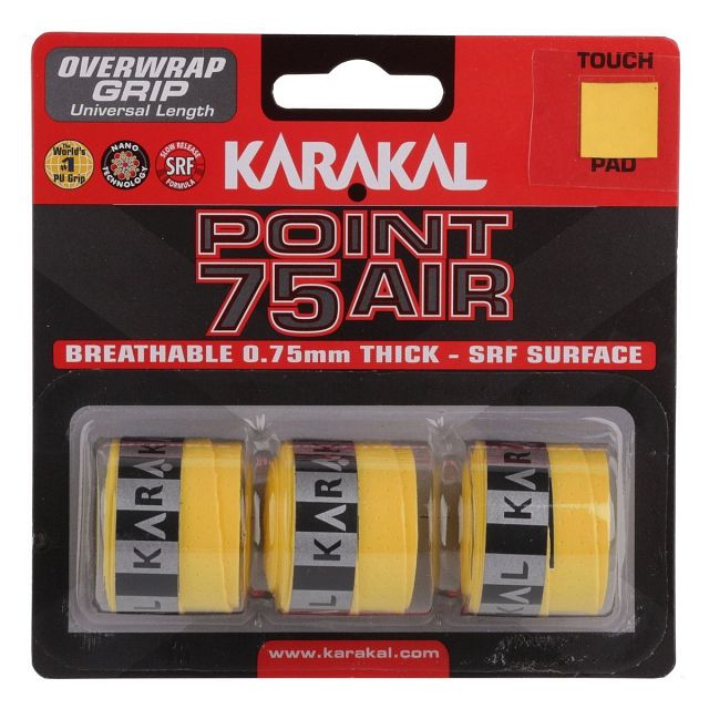 Karakal Point 75 Air Overwrap Grip 3Pack Yellow